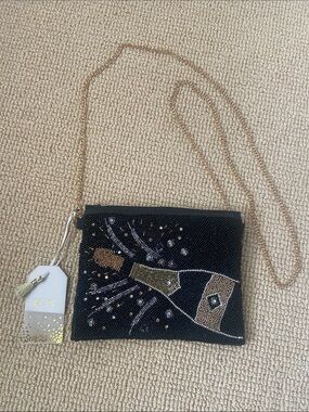 2 Chic Black Beaded Crossbody with Gold Accents